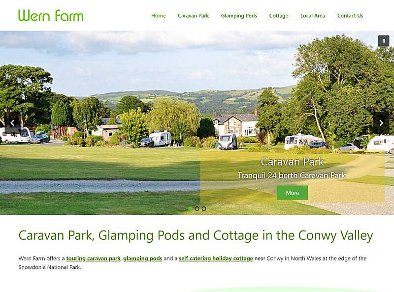 wern farm caravan park, pods and cottage website